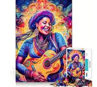 Puzzle psychédélique de 1000 pièces représentant Une Femme Jouant de la Guitare Jeu cognitif Amusant,Structure à emboîter précise,activité de Partage et de complicité pour Les Proches (50x75cm)