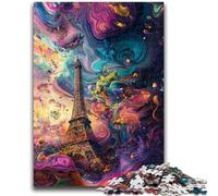 Puzzle psychédélique Eiffel pour Adolescents 1000 pièces, pour Tuer Le Temps en Vacances avec des pièces de Formes aléatoires entièrement emboîtables (50x75cm)