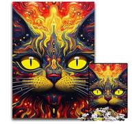 Puzzle psychédélique en Bois pour Adultes, 1 000 pièces, Motif Chat, idéal pour décorer et stimuler Le Cerveau, 50x75cm / 19,68x29,52 Pouces