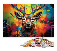 Puzzle psychédélique en Bois pour Adultes, 1000 pièces, Motif Renne, Jeu de décoration à Faire soi-même, Jouet interactif Familial, 50x75cm / 19,68x29,52 Pouces