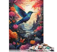 Puzzle psychédélique en Carton 100% recyclé représentant Un Colibri aux Couleurs psychédéliques, idéal pour Les Enfants et Les Adultes, idéal comme Cadeau de Noël, 1 000 pièces (38 x 26 cm).
