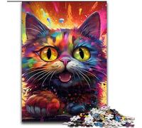 Puzzle psychédélique en Carton de 1 000 pièces représentant Un Chat Animal pour Adultes,idéal pour Les Adolescents et Les familles. Décoration DIY idéale et défi Stimulant pour Le Cerveau. 38x26cm.