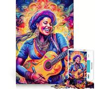 Puzzle psychédélique Femme Jouant de la Guitare,1000 pièces,Jeu de mémoire,découpe Laser de qualité supérieure,activité captivante pour des soirées tranquilles (38x26cm)