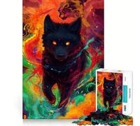 Puzzle psychédélique Loup Noir 1000 pièces pour Adolescents Jeu de réflexion et de complicité Découpe de précision Pièce de Collection Artistique 38x52cm