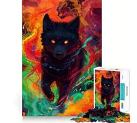 Puzzle psychédélique Loup Noir Adolescent 1000 Pièces Activité à la Maison pour stimuler la mémoire Motif à Assembler 38x26cm