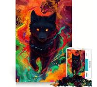 Puzzle psychédélique Loup Noir Adolescents 1000 Pièces Stimule la mémoire, détente, Bords précis, Cadeau Exceptionnel 50x75cm
