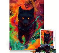 Puzzle psychédélique Loup Noir Adolescents 1000 Pièces Stimule la mémoire, détente, Bords précis, Cadeau Exceptionnel 50x75cm