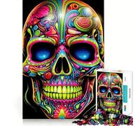 Puzzle psychédélique Neon Skull de 1000 pièces pour Adultes Jeu de Puzzle Stimulant Le Cerveau Cadeau élégant et créatif (38x26cm)