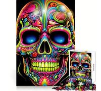 Puzzle psychédélique Neon Skull de 1000 pièces pour Adultes Jeu de Puzzle Stimulant Le Cerveau Cadeau élégant et créatif (38x26cm)