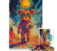 Puzzle psychédélique Ours avec café, 1000 pièces, Jeu de logique pour Adolescents, Passe-Temps à la Maison, découpe précise, Cadeau de Festival 50x75cm