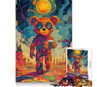 Puzzle psychédélique Ours avec café, 1000 pièces, Jeu de logique pour Adolescents, Passe-Temps à la Maison, découpe précise, Cadeau de Festival 50x75cm