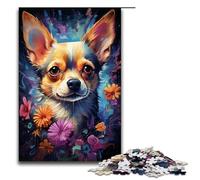 Puzzle psychédélique pour Adultes 1 000 pièces Motif Chihuahua Amusant en Famille avec Affiche et fiche de Questions réponses (75 x 50 cm)