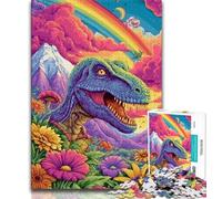 Puzzle psychédélique pour Adultes 1 000 pièces Motif Dinosaure psychédélique pour Adultes Interaction Parent-Enfant intéressante et réduction du Stress (26x38cm)
