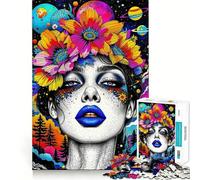 Puzzle psychédélique pour Adultes Femme à la Couronne de Fleurs et aux planètes, 1000 pièces, Facile à Assembler, idéal pour stimuler la mémoire et Les Loisirs Cadeau Artistique (50x75cm)
