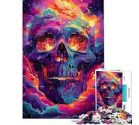 Puzzle psychédélique Spatial de 1000 pièces pour Adultes Motif crâne décoration Murale Jouet Anti-Stress Cadeau (38x26cm)