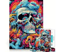 Puzzle psychédélique tête de Mort 1000 pièces pour Adolescents Souvenirs, détente, Moments sereins, découpe Lisse, Cadeau élégant (38x52cm)
