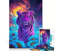 Puzzle psychédélique Tigre Champ de Tournesols pour Adultes 1000 Pièces Renforce la Mémoire Activité à Domicile Bords Nets Cadeau Festif (38x52cm)