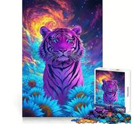 Puzzle psychédélique Tigre et Champ de tournesols, 1000 pièces, pour Adultes, Jeu de logique Solide, Simple et Amusant, découpe de précision, Cadeau de Noël (38x26cm)