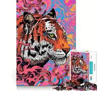 Puzzle psychédélique Tigre pour Adolescents 1000 pièces, Jeu de logique Transparent, Divertissement paisible, découpe Parfaite, Surprise chaleureuse 50x75cm