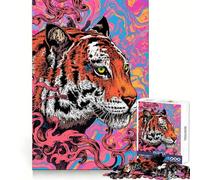 Puzzle psychédélique Tigre pour Adolescents 1000 pièces, Jeu de logique Transparent, Divertissement paisible, découpe Parfaite, Surprise chaleureuse 50x75cm