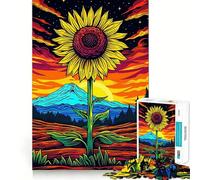 Puzzle psychédélique Tournesol Coucher de Soleil pour Adolescents, 1000 pièces, renforce Les Souvenirs, procure des Moments de Paix, qualité supérieure, Cadeau Classique (50x75cm)