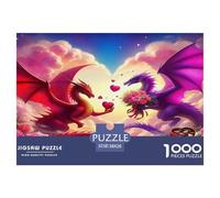 Puzzle Ptérosaure 1000 Pièces Couple de Dragons et Cœurs Romantique, Onirique et Vivant Activité Amusante et stimulante pour Toute la Famille, idéale pour se détendre à la Maison 38 x 26 cm /1000p