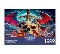 Puzzle Ptérosaure Adulte Décoration Murale Crâne de Dragon avec Épée et Flammes Jeu Éducatif Décompression 1000pcs 38x26cm/1000pcs