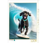 Puzzle · Pudelsurfing - Caniche Noir sur Une Planche de Surf | 1000 pièces · Format assemblé 64 × 48 cm · CALVENDO Puzzle