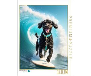 Puzzle · Pudelsurfing - Caniche Noir sur Une Planche de Surf | 1000 pièces · Format assemblé 64 × 48 cm · CALVENDO Puzzle