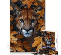 Puzzle Puma Derrière des Feuilles Tombées 1000 Pièces Adultes Jeu de Réflexion Loisirs Amusant Qualité supérieure Joli Cadeau (38x26cm)