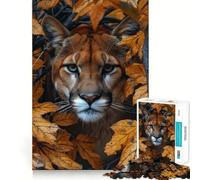 Puzzle Puma Derrière des Feuilles Tombées 1000 Pièces pour Adultes Jeu de Réflexion Loisirs Cadeau Original et Étonnant (38x52cm)