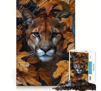 Puzzle Puma Derrière des Feuilles Tombées pour Adultes, 1000 Pièces, Jeu de Réflexion, Détente et Image à Assembler, Cadeau de Noël (50x75cm)