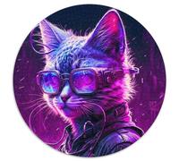 Puzzle Punk Chat Humain 1000 pièces Puzzle Rond 1000 pièces pour Adultes Design Complexe pour Adolescents, décoration DIY et Divertissement Stimulant (67,5x67,5cm)