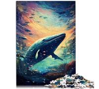 Puzzle Puzzle Galaxie psychédélique colorée Baleine Bleue 1000 pièces Puzzles pour Adultes Puzzle en Bois pour Puzzles （50x75 cm）
