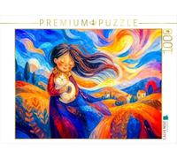 Puzzle · Puzzlespiel Mädchen mit Katze im herbstlichen Wind Auf Farbiger | Hügel landschaft · Ein Mädchen hält seine Katze, während… · 1000 pièces · Format assemblé 64 × 48 cm · CALVENDO Puzzle