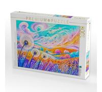 Puzzle · Puzzlespiel Pusteblumen im Wind mit fließenden Farben und | kindlicher Leichtigkeit · Zarte Pusteblumen lösen sich im Wind… · 1000 pièces · Format assemblé 64 × 48 cm · CALVENDO Puzzle