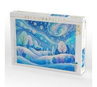 Puzzle · Puzzlespiel Schneesturmlandschaft mit Haus und Bäumen in | windpoetischer Farbbewegung · Ein modernes, kindlich-naives… · 1000 pièces · Format assemblé 64 × 48 cm · CALVENDO Puzzle
