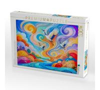 Puzzle · Puzzlespiel Zug der Kraniche mit luftgetragenen Strömungen in | moderner Windpoesie · Elegante Kraniche gleiten durch farbige… · 1000 pièces · Format assemblé 64 × 48 cm · CALVENDO Puzzle