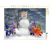 Puzzle · Quatre Petits lutins construisent Une Femme de Neige | 1000 pièces · Format assemblé 64 × 48 cm · CALVENDO Puzzle