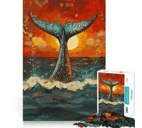 Puzzle Queue de Baleine au Coucher du Soleil 1000 Pièces Jeu de Rappel Amusant Pièces Nettement Découpées sans Bavures Jeu Portable et Pratique pour Les Voyages (38x52cm)