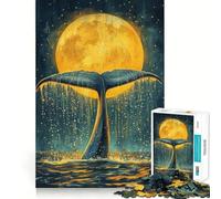Puzzle Queue de Baleine sous la Lune 1000 Pièces Jeu de Construction Concentration Zéro Espace Ajustement Parfait Activité Récompenseuse pour Les Jours de Pluie (38x26cm)