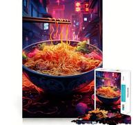 Puzzle Ramen Japon Néon 1000 Pièces pour Adolescents Renforce la Mémoire Détente et Amusement Bords Lisse Liste de Vœux du Père Noël (38x26cm)