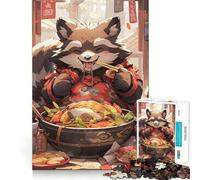 Puzzle Ramen Raton Laveur 1000 Pièces pour Adultes Stimule la Mémoire Amusant et Décontracté Bords Nets Cadeau Classique (38x26cm)