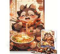 Puzzle Ramen Raton Laveur Difficile pour Adultes 1000 Pièces Jeu de Logique Pure Activité Maison Découpe Propre Joli Cadeau (38x26cm)