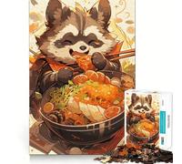 Puzzle Ramen Raton Laveur pour Adolescents 1000 Pièces Jeu de Réflexion Évasion Calme Bords Précis (38x26cm)