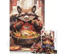 Puzzle Ramen Raton Laveur pour Adultes 1000 Pièces Jeu de Réflexion Passe-Temps Calme Assemblage d'image Joli Cadeau (50x75cm)