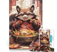 Puzzle Ramen Raton Laveur pour Adultes 1000 Pièces Jeu de Réflexion Passe-Temps Calme Assemblage d'image Joli Cadeau (50x75cm)