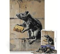 Puzzle Rat Cheese Graffiti Banksy pour Adultes 1000 pièces Stimule la mémoire Jeu de Groupe Assemblage du Motif Surprise de Noël (38x52cm)