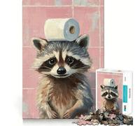Puzzle Raton Laveur avec Papier Toilette pour Adultes 1000 pièces, Jeu de logique mentale, Amusant et apaisant, découpe Ferme, Surprise chaleureuse (38x26cm)