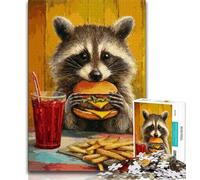 Puzzle Raton Laveur Mangeant Un Hamburger pour Adultes, 1 000 pièces, Jeu Stimulant et décoration Murale familiale, Cadeaux d'anniversaire et de Noël Uniques (38x26cm)